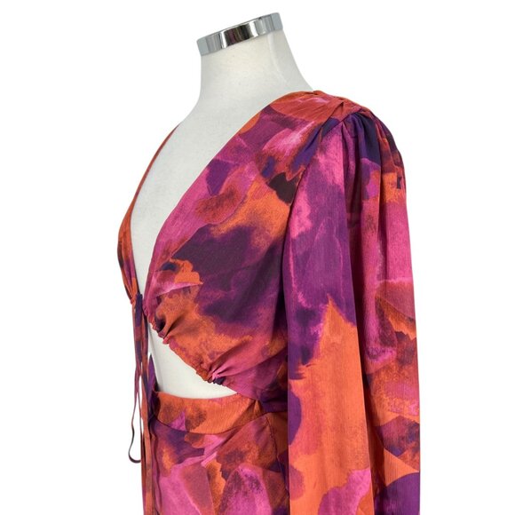 Selfie Leslie Aurora Dreams Cut-Out Waist Midi Dress Fuchsia Orange Dark Rose - Picture 4 of 14